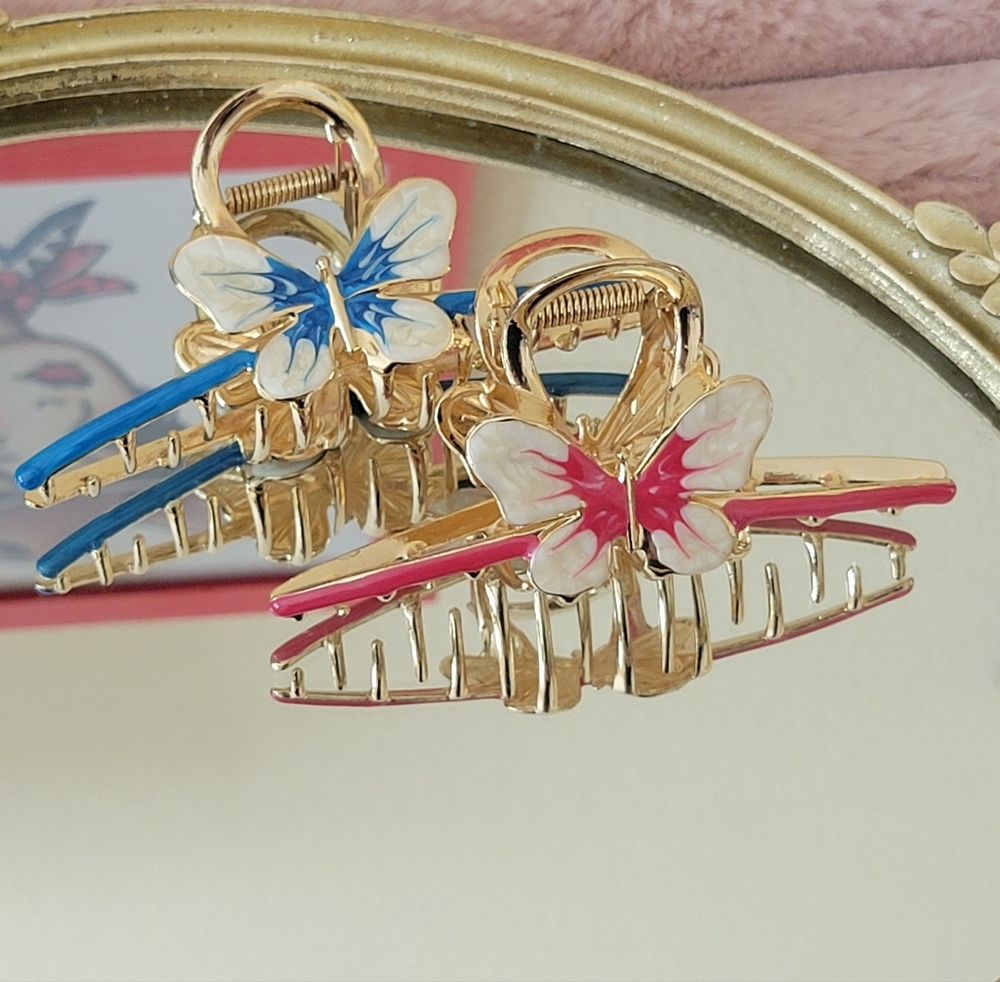 Pink Linen Metal Butterfly Clip Set